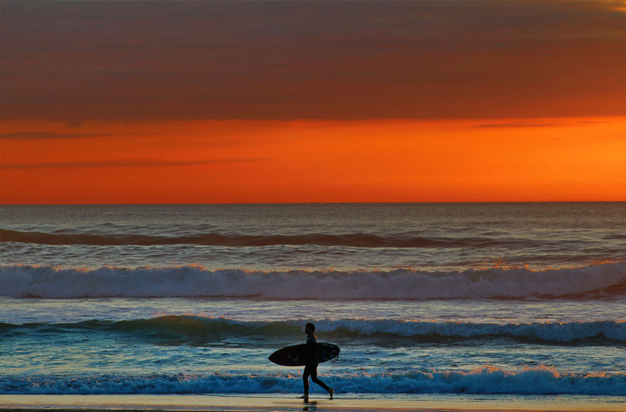 sunset surfing